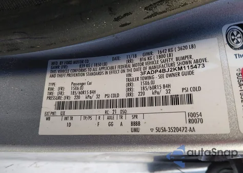 2019 Ford Fiesta Se from USA, damaged, VIN 3FADP4BJ2KM115473